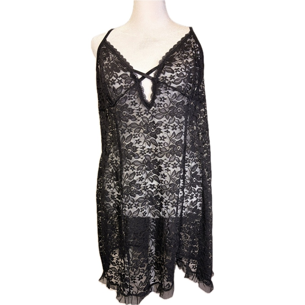 Y2K Whimsigoth Black Floral Lace Chemise XL Goth Romance